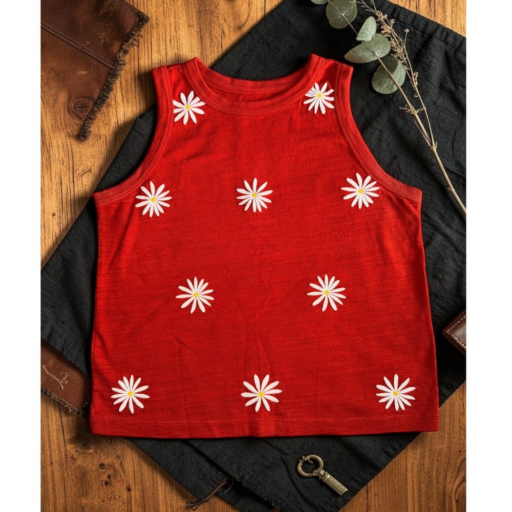Loft - Red Daisy Knit Tank -- Women‎ Size Small
